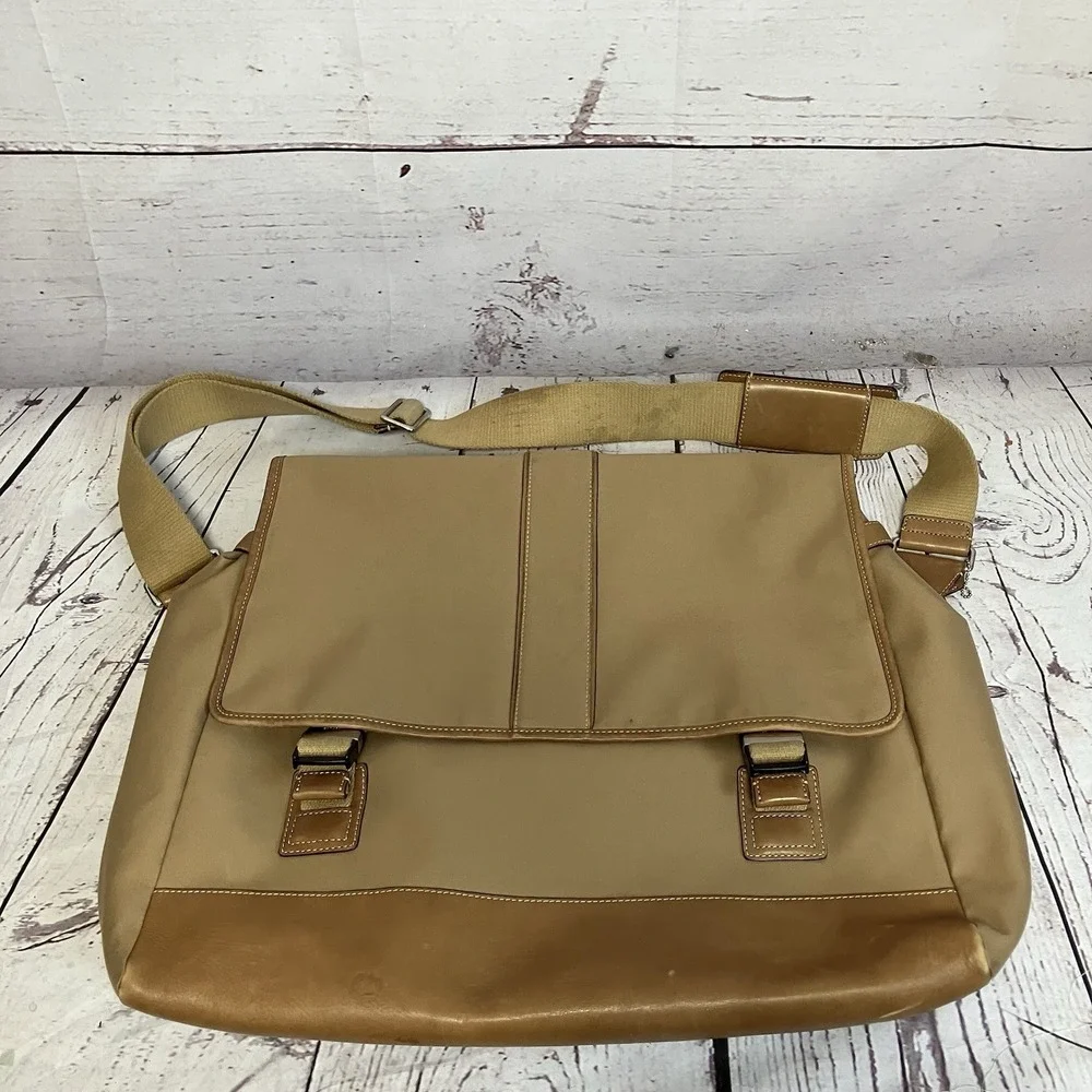 COACH Tan‎ Canvas Leather Messenger Travel Bag Office Briefcase